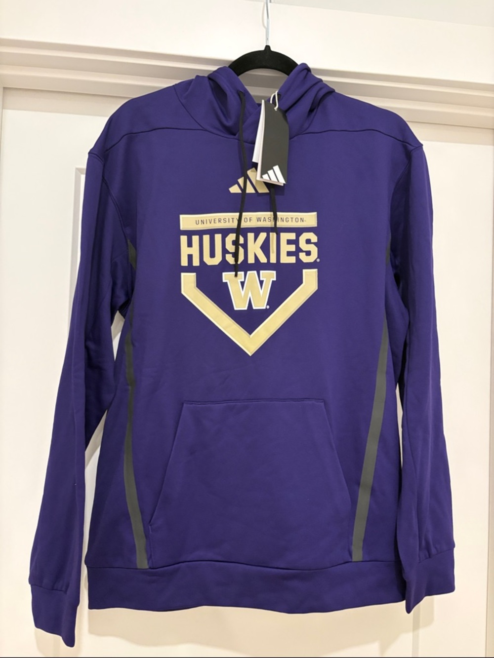 NWT [adidas] Washington Huskies NCAA Long-Sleeve Hooded Hoodie Sweatshirt Mens M - Picture 3 of 11
